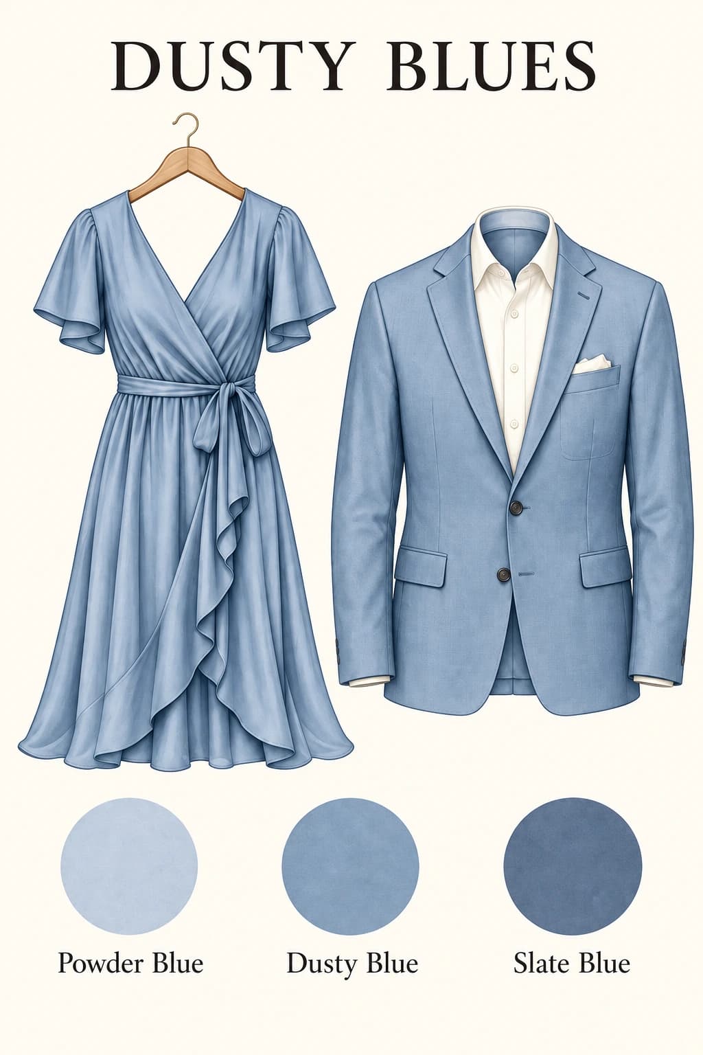 Dusty blues: powder blue, dusty blue and slate blue.
