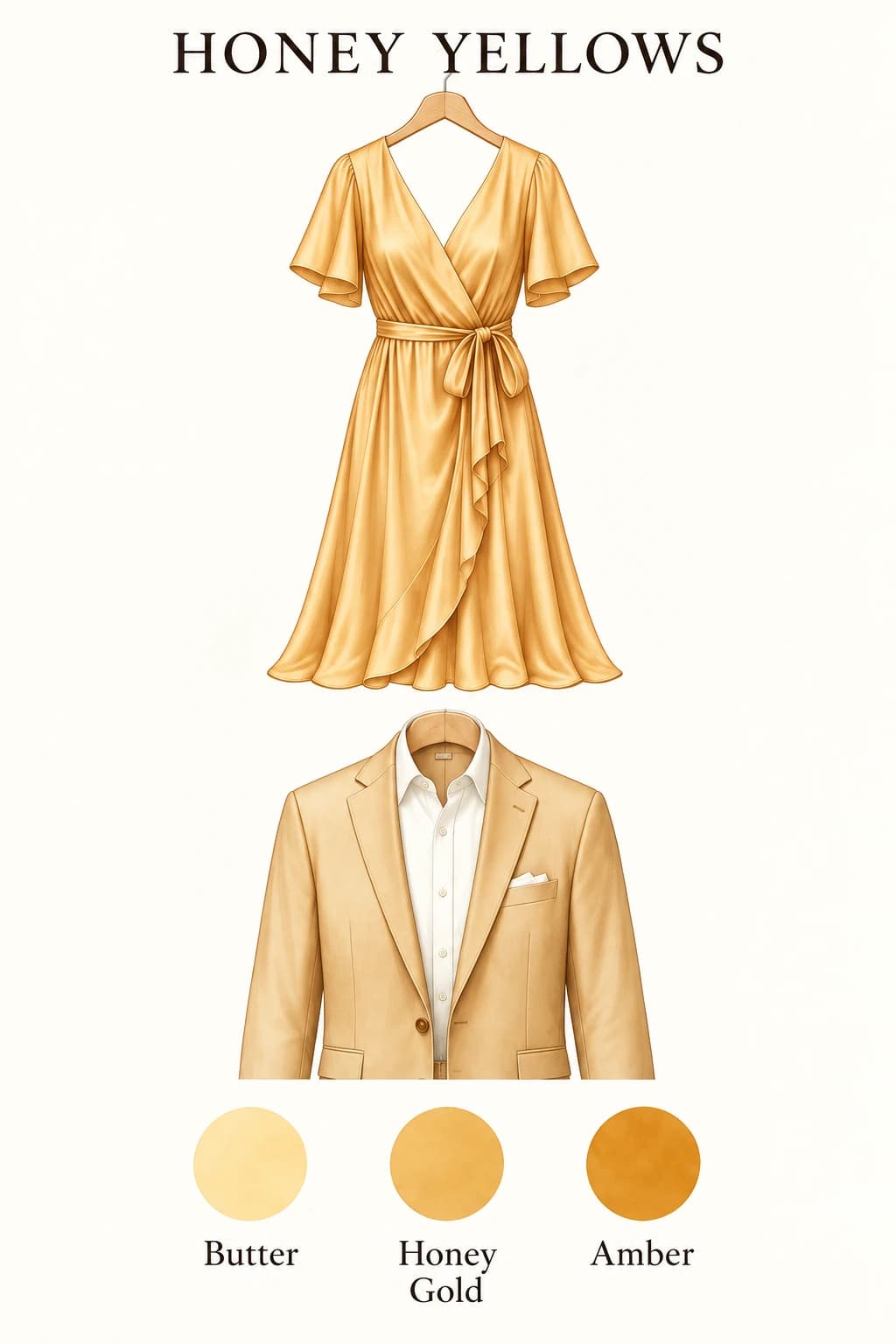 Honey yellows: butter, honey gold and amber.