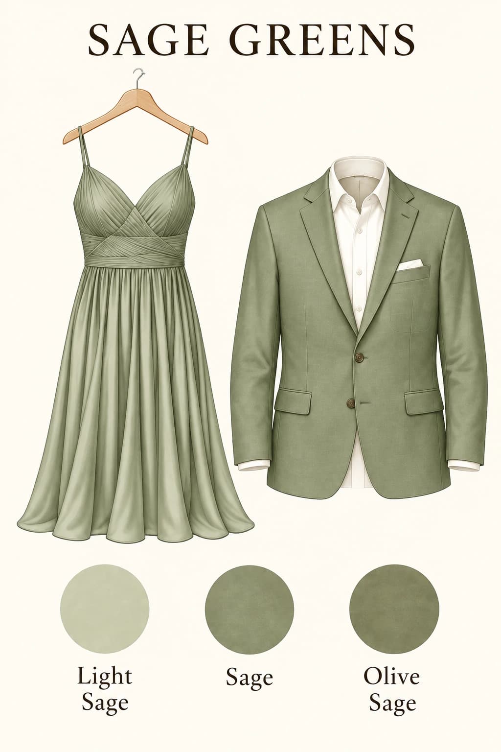Sage greens: light sage, sage and olive sage.